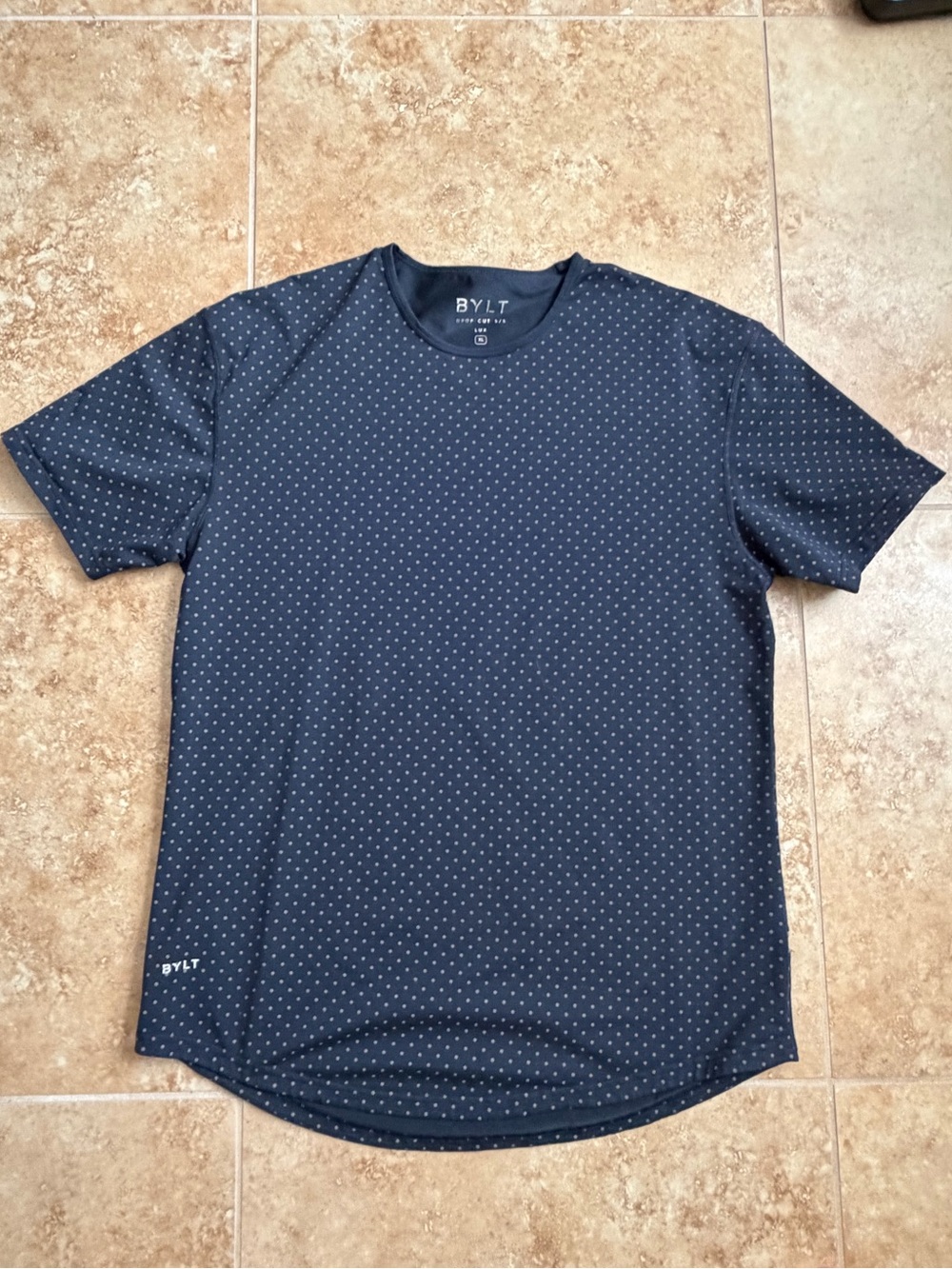 BYLT Drop-Cut S/S Lux Men Blue Polka Dot Crew Neck Short Sleeve Tee XL